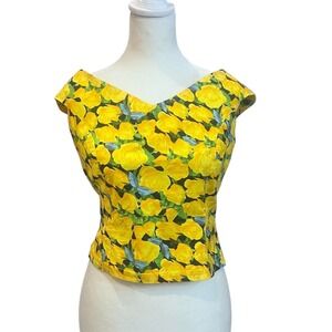 Hunza Vintage 80's Floral Retro Off The‎ Shoulder Fitted Blouse Top Size Medium